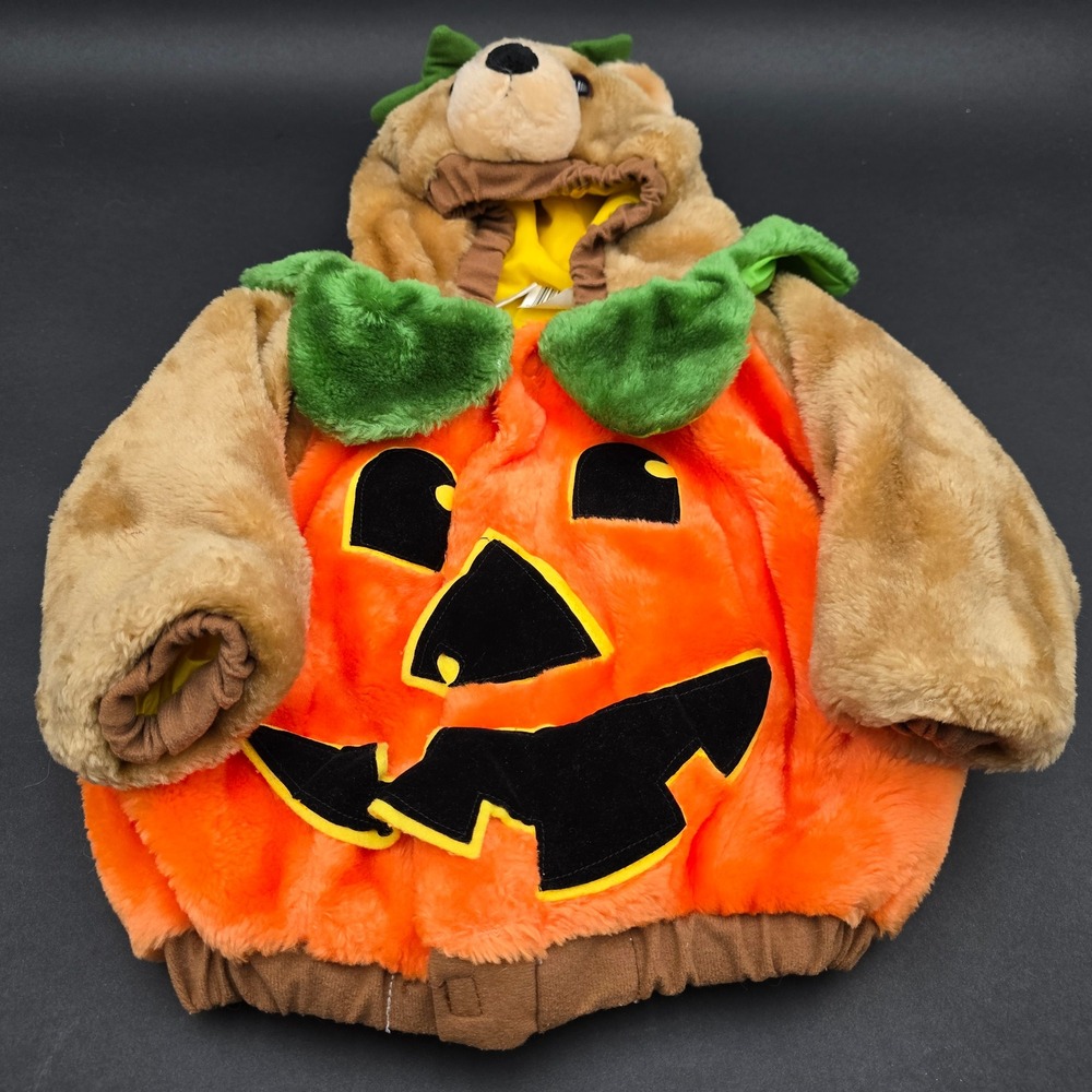 Toddler Halloween Costume Bear Pumpkin Jacket Orange Plush 12-24 Months Vintage